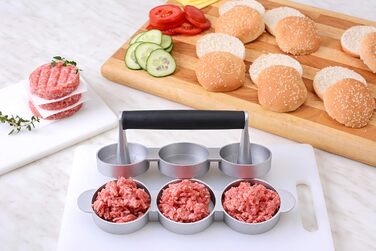 Пресс для бургерів Gräwe з 50 аркушами пергаментного паперу: набір для приготування смачних гамбургерів, паті, BBQ (3 міні-преси з антипригарним покриттям)