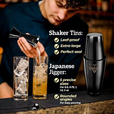 Prodigy Elite Mixology Set - 20-Piece Boston Cocktail Shaker Set with Stand | Stainless Steel Bar Accessories & Bonus Recipes