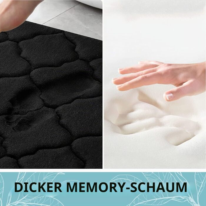 Килимок для ванної кімнати Homaxy з ефектом пам'яті (Memory Foam), протиковзкий, 60x120 см, чорний — м'який, гігроскопічний та легкий у догляді