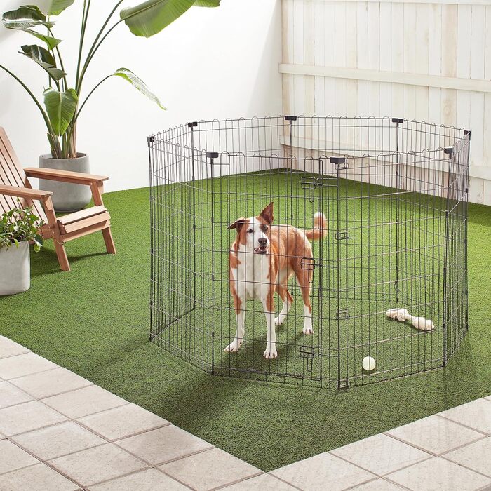 Amazon Basics Collapsible Dog Playpen - Metal, 152.4 x 152.4 x 107cm - Black
