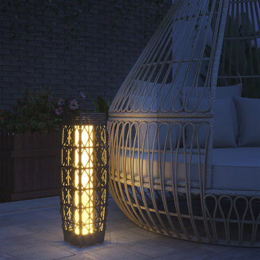 Outsunny Solar LED Garden Light with Rattan and Light Sensor, Grey, UV-Resistant for Outdoor Use