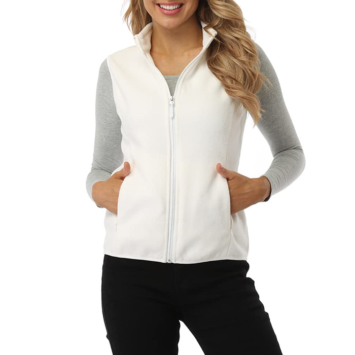 Жіноча флісова жилетка Fuinloth, легка, без рукавів, зі стійким коміром та кишенями на блискавці, армійного кольору (3XL, слонова кістка)