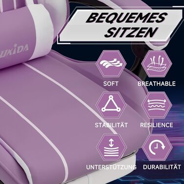 Ігрове крісло SUKIDA Ergonomic Gaming Chair з підставкою для ніг та підтримкою попереку, фіолетово-біле