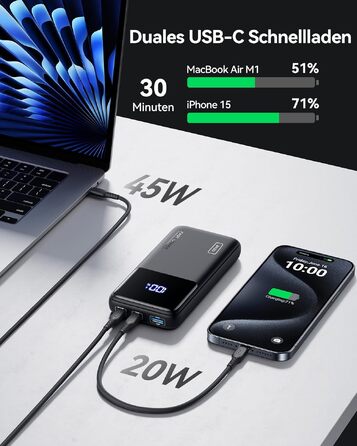 Повербанк INIU 65W 20000mAh для ноутбуків та смартфонів, швидка зарядка USB-C для MacBook, Steam Deck, iPhone, Samsung, iPad