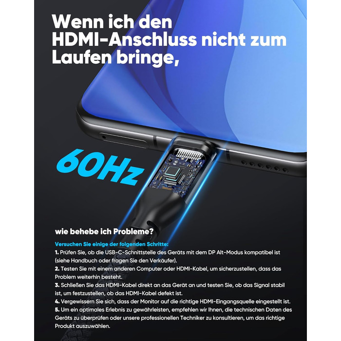 Кабель USB C на HDMI Highwings 4K@60Hz 1.8м (сірий), сумісний з iPhone, MacBook, iPad, Surface, Galaxy