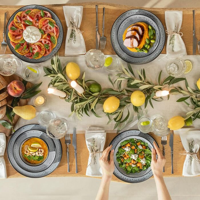 Набір посуду Twinzee Steingut 24 елементи для 6 осіб: тарілки та миски - серія Riviera (Perla, глибокі тарілки (x6))