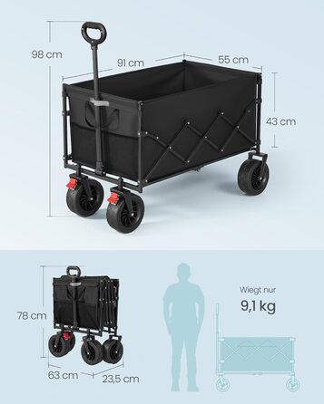 Візок садовий SONGMICS GFW909B01 (200 л, чорний) - складний, міцний, до 180 кг