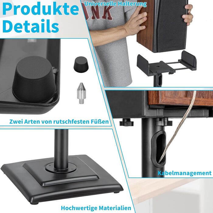 Регульовані підставки для акустики SB-204: пара підставок для сателітної та поличкової акустики, до 5 кг, з кабельним каналом