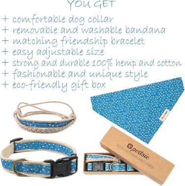 Pettsie Dog Bandana with Collar and Friendship Bracelet, Adjustable Sizes S, M, and L, Detachable Bandana Fabric, Attractive Packaging Included, Dog Lover, L, (M 33-50.8cm, Blue)