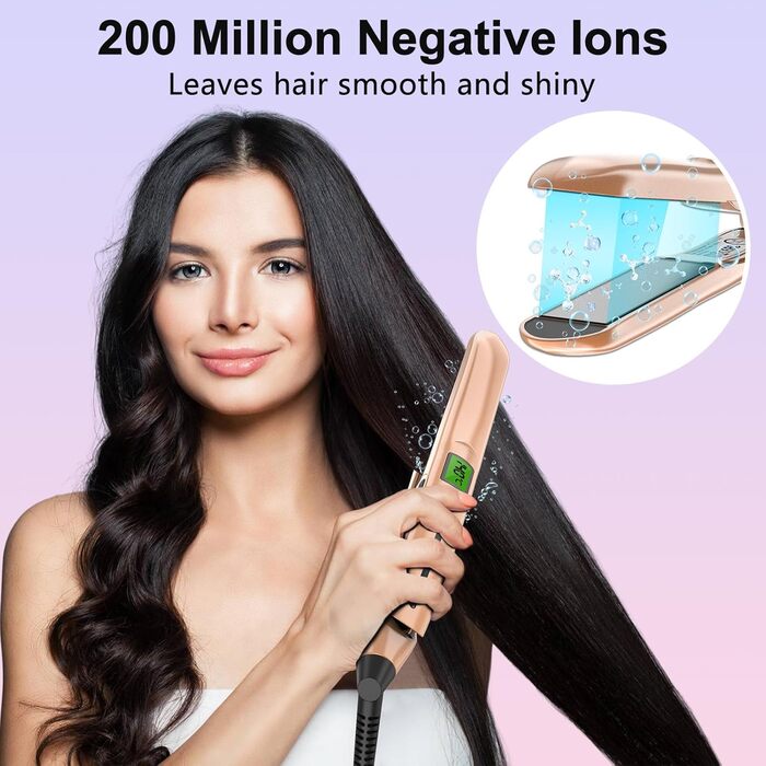 Праска для волосся TQQ Roségold з іонізацією 200 млн, LCD-дисплеєм, 60-230°C - для вирівнювання та блиску волосся будь-якого типу