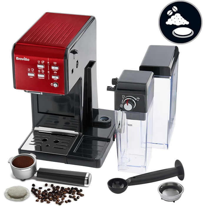 Кавомашина Breville Prima Latte II, еспресо, латте, капучино, 19 бар, червона, з капучинатором