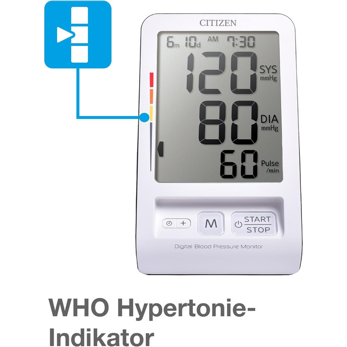 Тонометр Citizen CHU456 цифровий для дому з великим дисплеєм, визначення пульсу та нерегулярного серцебиття