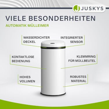 Відро для сміття Juskys з датчиком руху, 30 л, нержавіюча сталь, контактне відкриття, з кришкою для пакетів