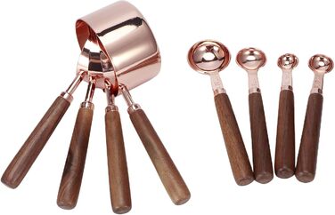 8-Piece Measuring Cup and Spoon Set, Baking Measuring Cups, Spoons with Wooden Handles, Cups and Spoons, Accurate Measuring Spoon for Measuring Dry and Liquid Ingredients