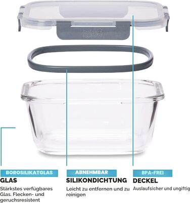 Контейнери для харчування Igluu, скляні, 3 шт. (400/650/950 мл) - BPA-free, мікрохвильова піч, духовка, морозилка, посудомийна машина, герметичні, жаростійке боросилікатне скло