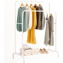 Металева вішалка для одягу Edihome з полицею для взуття, подвійна, 110 x 150 x 54 см (біла)