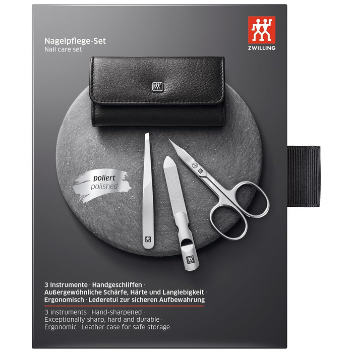 Набір для манікюру ZWILLING 3-teilig з шкіряним еталуєм, чорний: ножиці, інструменти для догляду за руками та ногами
