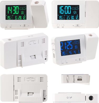 infactory Projection Clocks: Radio Weather Station with Projection Alarm, Outdoor Sensor, and USB, White (Radio Projection Clock, Clock with Projection, Outdoor Temperature Display)