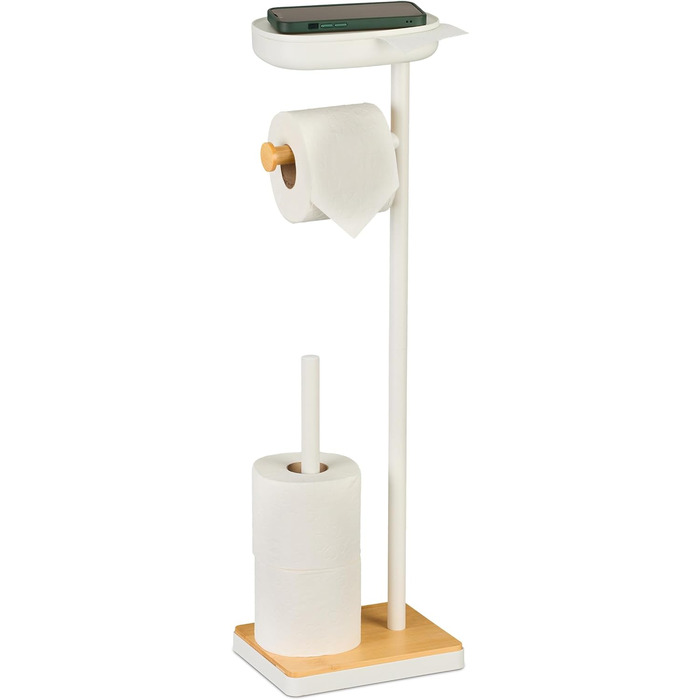 Підставка для туалетного паперу Relaxdays з полицею, білий/натуральний, 68x20,5x16 см