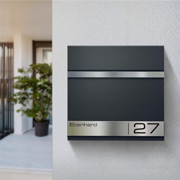 Поштова скринька Metzler Premium з газетницею Anthrazit (Антрацит) - персоналізована з табличкою для імені - високоякісна настінна поштова скринька з нержавіючої сталі V2A з порошковим покриттям RAL 7016, модель Stencil