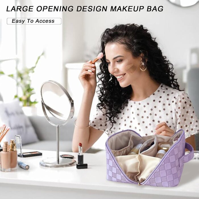 Жіноча косметичка для подорожей з великим об'ємом, водонепроникна, з перегородками, органайзер (Кремовий абрикос) (Світло-фіолетовий-1)