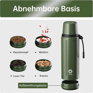 Термос Healter Thermoskanne 1л з чашкою (72 години холод & 24 години гаряче) - термофляга для кави, чаю, офісу, школи (зелений)