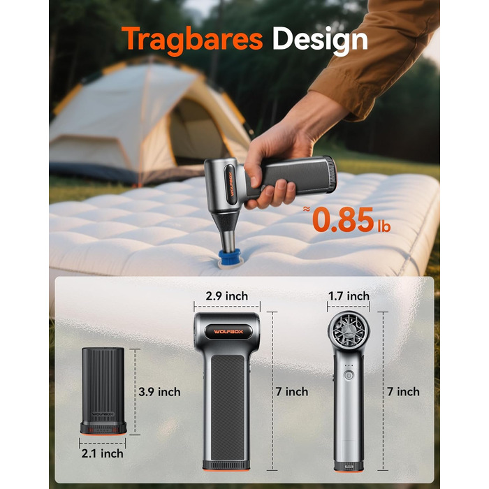 Електричний бездротовий пилосос-піскодув WOLFBOX MF200, 3-ступеневий, 4 насадки для ПК, авто, дому та вулиці