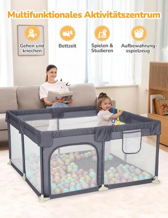 Манеж для дітей Dripex 120x180 см, сірий, з дихаючою сіткою, 300D Оксфорд, безпечний ігровий майданчик