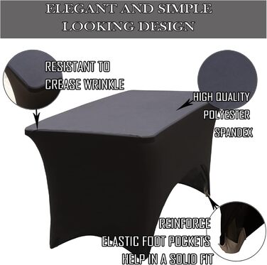 2 Pieces 1.8 m Spandex Fitted Tablecloth, Stretch Spandex Elastic Table Cover, Washable Rectangular Spandex Close-Fitting Tablecloth - Black for Banquet, Wedding, Event, Cocktail (black)