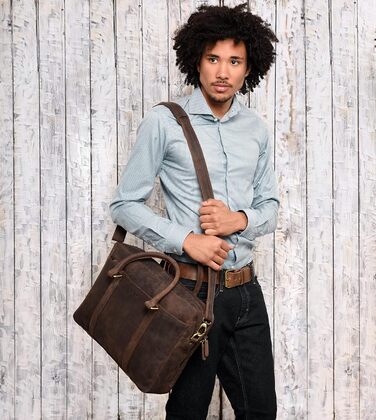 Сумка для ноутбука Leabags Leder Aktentasche (16 дюймів) з натуральної шкіри. Офісна сумка-месенджер через плече для чоловіків та жінок, темно-коричнева