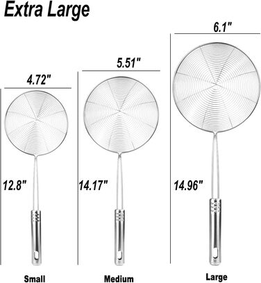 Набір сит-шумовок для кухні, 3 шт. з нержавіючої сталі, 19.5/17.5/13.5 см, з довгим руків'ям, для приготування та смаження, підходить для миття в посудомийній машині