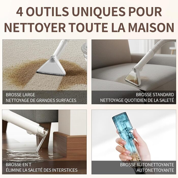 COCEAN Вакуумний пилосос для килимів та м'яких меблів | Комбінований килимовий та м'який пилосос | Мокрий/сухий пилосос з потужним всмоктуванням | Ідеально підходить для дивану та авто, колір Milky White