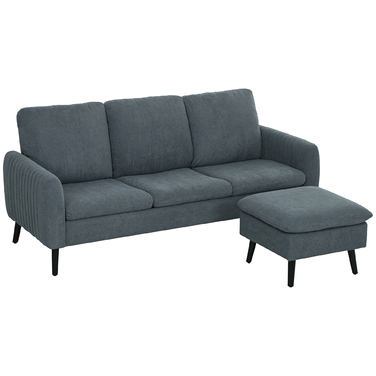 HOMCOM Corner Sofa Bed with Ottoman, 3 Throw Pillows, L-Shaped Corner Sofa for Living Room, Bedroom 196 x 140 x 88 cm Grey | Aosom