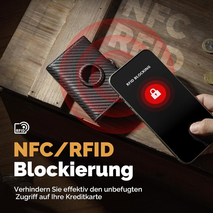 Чоловічий тонкий гаманець Portmonee з захистом RFID, Smart гаманець для карток та грошей, компактний Air Tag гаманець для 12 карт та 2 посвідчення, гаманець з висувним механізмом та відділенням для монет, A002 - Чорний карбон