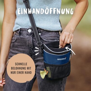 Сумка для ласощів для собак Rudelkönig - практична сумка для прогулянок та дресирування собак, з дозатором пакетів для вигулу (Basic, Blue)