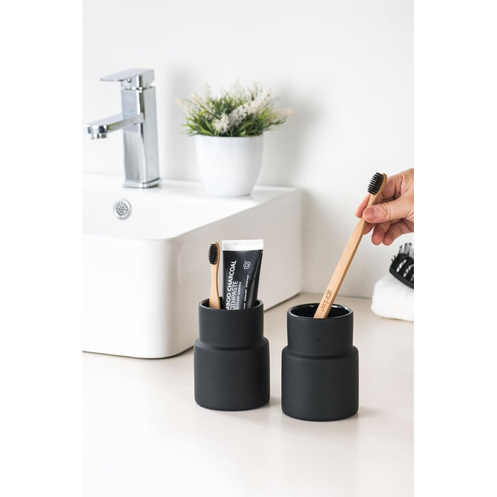 SYJAN HOME Matter Toothbrush and Toothpaste Holder, Toothbrush Holder, Modern Ceramic Toothbrush Holder, Black and Black
