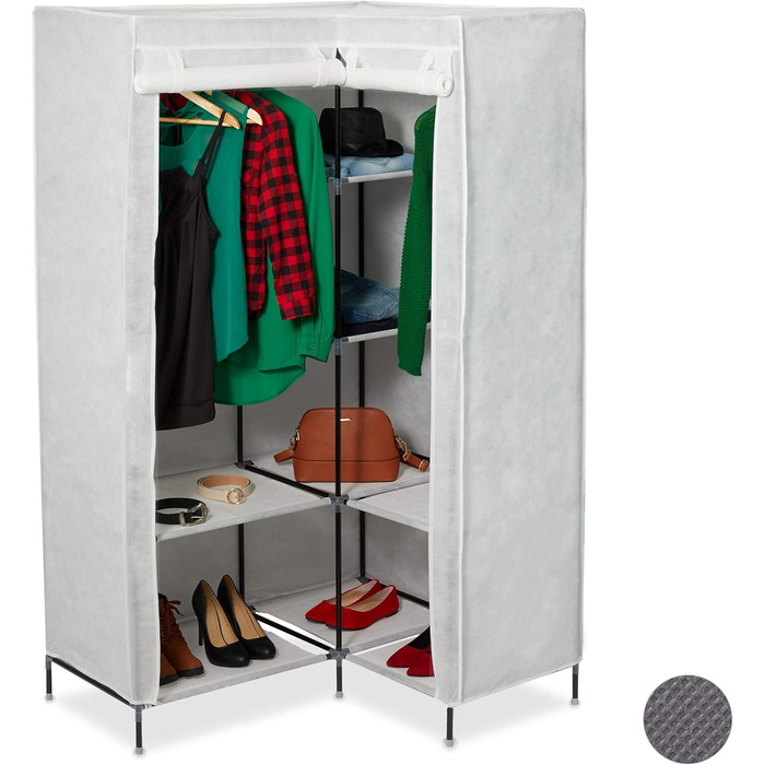 Relaxdays Corner Wardrobe, 3rd Generation, 8 Shelves, 2 Clothes Rails, Plug-in System, 2 Doors, WHD: 169x100x83 cm, white