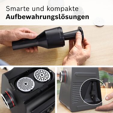 М'ясорубка Bosch MFW68660 срібляста (чорна) 2200 Вт, насадки для ковбас, 4 терки, 3 диски з нержавіючої сталі (3/4.8/8 мм)