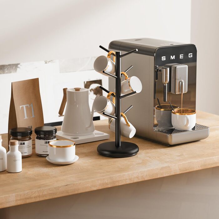 BAMBANG Bamboo Coffee Mug Tree, Swivel Coffee Mug Holder for Countertop, Coffee Mug Shelf with 8 Hooks, Coffee Mug Organizer, Coffee Mug Hanger for Coffee Bar, Black