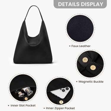 Сумка жіноча GSenhui Hobo Bag чорна шкіряна велика шопер для роботи, навчання, покупок - вінтажний стиль