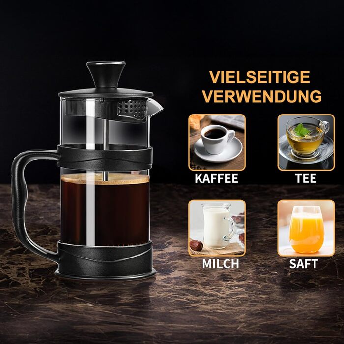 Френч-прес ParaCity з нержавіючої сталі та термостійкого скла, 1000 мл - для холодної заварки та як подарунок