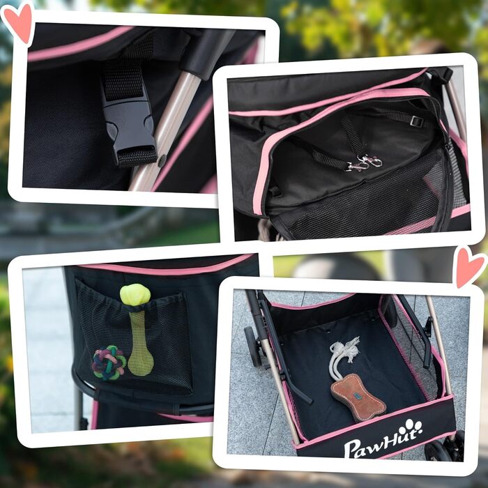 PawHut 3 в 1 розкладний візок для собак, візок для домашніх тварин, візок для дітей, маленький візок для собак з знімним кошиком для зберігання, ремені безпеки та подушка, рожевий