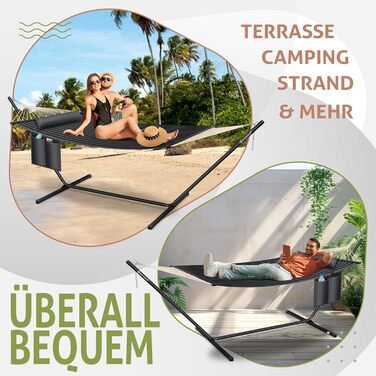 KESSER® Hill Hammock with Stand - Double Hammock with Cushion for 2 People - Stable Frame with 200kg (440lbs) Weight Capacity - Indoor & Outdoor Use - XXL Hanging Chair for Two or Multiple People - Garden, Balcony, Terrace, Anthracite