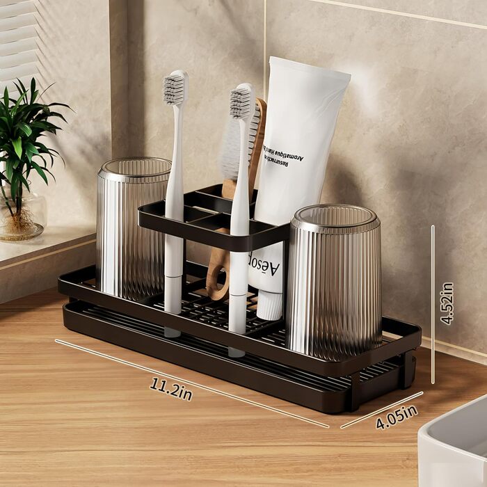 Bathroom Toothbrush Holder, 5 Slots, Carbon Steel, Toothbrush Holder, Electric Toothbrush and Toothpaste, Bathroom Accessories for Countertop, Shower, (White/Opulent Garden)