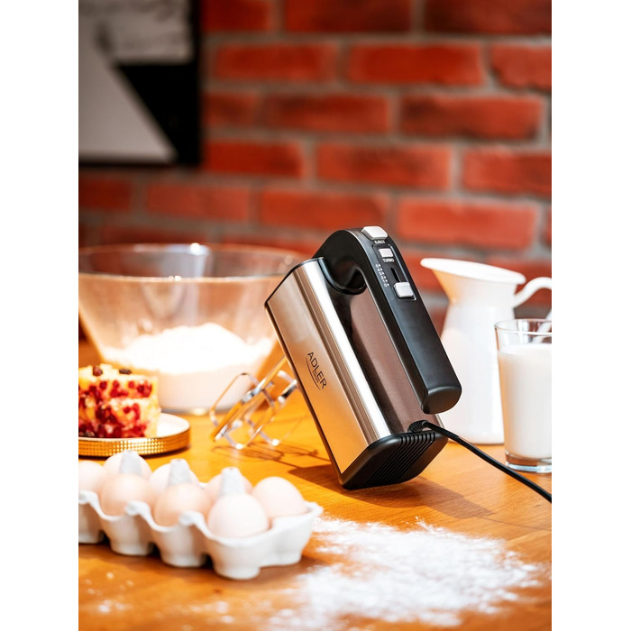 Ручний міксер ADLER AD4225, 800W, 5 швидкостей, турбо-режим, з нержавіючої сталі, для тіста та мусів