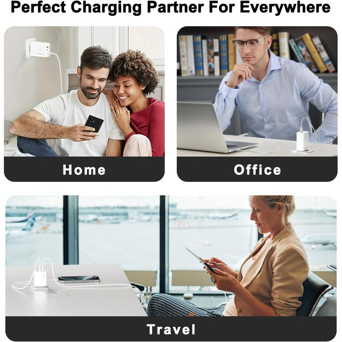 Зарядний пристрій USB-C 50W, 5 портів: 2 USB-C та 3 USB-A, Power Delivery 3.0, швидка зарядка для iPhone, Samsung, телефонів, планшетів - Бежевий