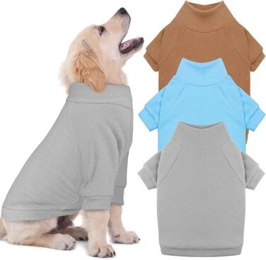 Dog sweater for medium-sized dogs, fleece, turtleneck, soft, warm, dog sweater, dog clothing, medium-sized dogs, boys, girls, pet (Gray + Blue + Coffee Brown, M)