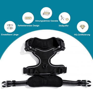 Нагрудник для собак Anti Pull для малих та середніх порід, безпечний, м'який, з регулюванням, дихаючий, з світловідбиваючими смугами (S)