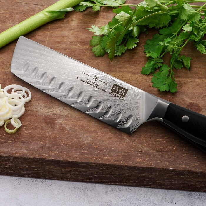 Японський ніж SHAN ZU Nakiri з дамаської сталі AUS10, 16.5 см - професійний ніж для кухні, кухарський ніж, дамаський ніж з G10 ручкою, подарункова коробка