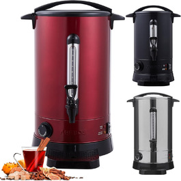 Arebos Hot Wine Heater 1650 W | Hot Beverage Dispenser | 20 L | with drip tray, tap, thermostat and overheat protection | Temperature setting from 30-110 °C (Red)